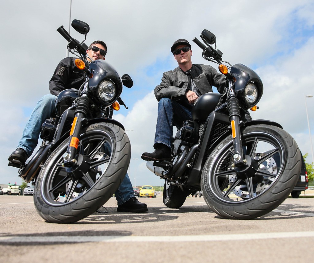Tyler Tate (left) Chad Kagy (right) Harley Davidson Street 750 test drive; X Games Austin 2014; Photo: Harley Davidson